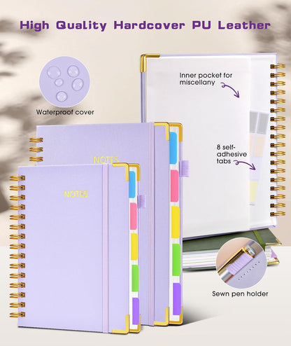 Hardcover Spiral Notebook journal with Removable Dividers Tabs, 300 Pages Leather 5 Subject Notebook College Ruled, 8"x10" Large B5 Notebooks for Work School Note taking, Lined Journal for Women,Black