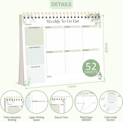 Weekly To Do List Notepad, 52 Undated Sheets (8.5"×11"), Undated Weekly Planner for Women & Men, Desk Accessories and Supplies for Office, Home, and School