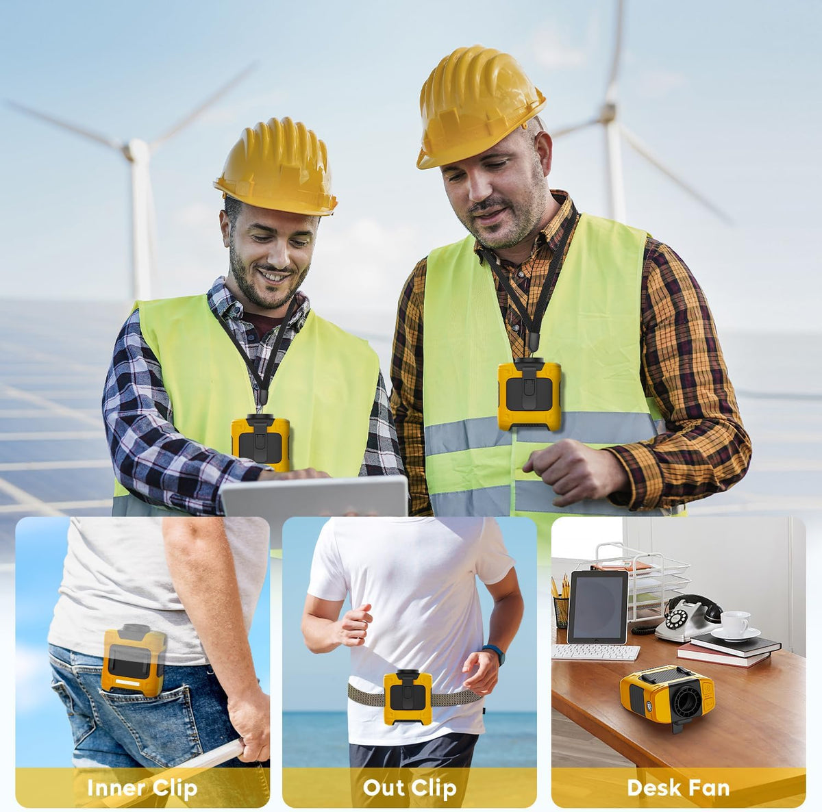 LOUISWARE Portable Waist Fan 10000mAh Rechargeable Waist Clip Fan 18000RPM With Max 12H Working Time 3-speed adjustment with LED flashlight Portable Fan for Outdoor Jobsite and etc