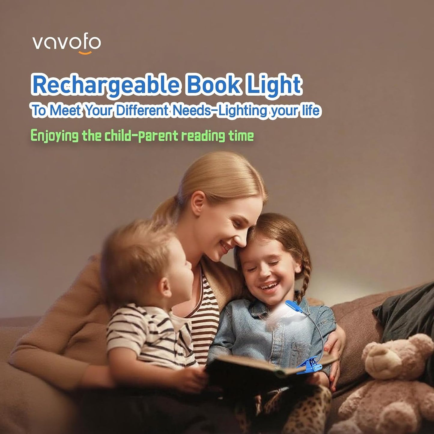 VAVOFO Clip On Book Light for Bed Kids, 7 LED Reading Light with 9-Level Warm Cool White Daylight, Eye Care Lamp with Power Indicator for Bookworms (Blue)