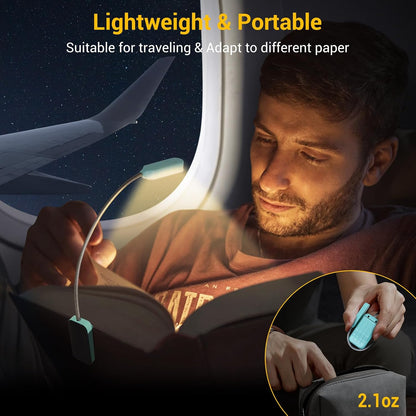 2 Pack Rechargeable Book Lights for Reading at Night, Eye-Caring Clip-On Reading Lights with 3 Color Temperatures & 3 Brightness Levels, Long Runtime Small Lightweight Clip on Lamp, Gifts for Reader