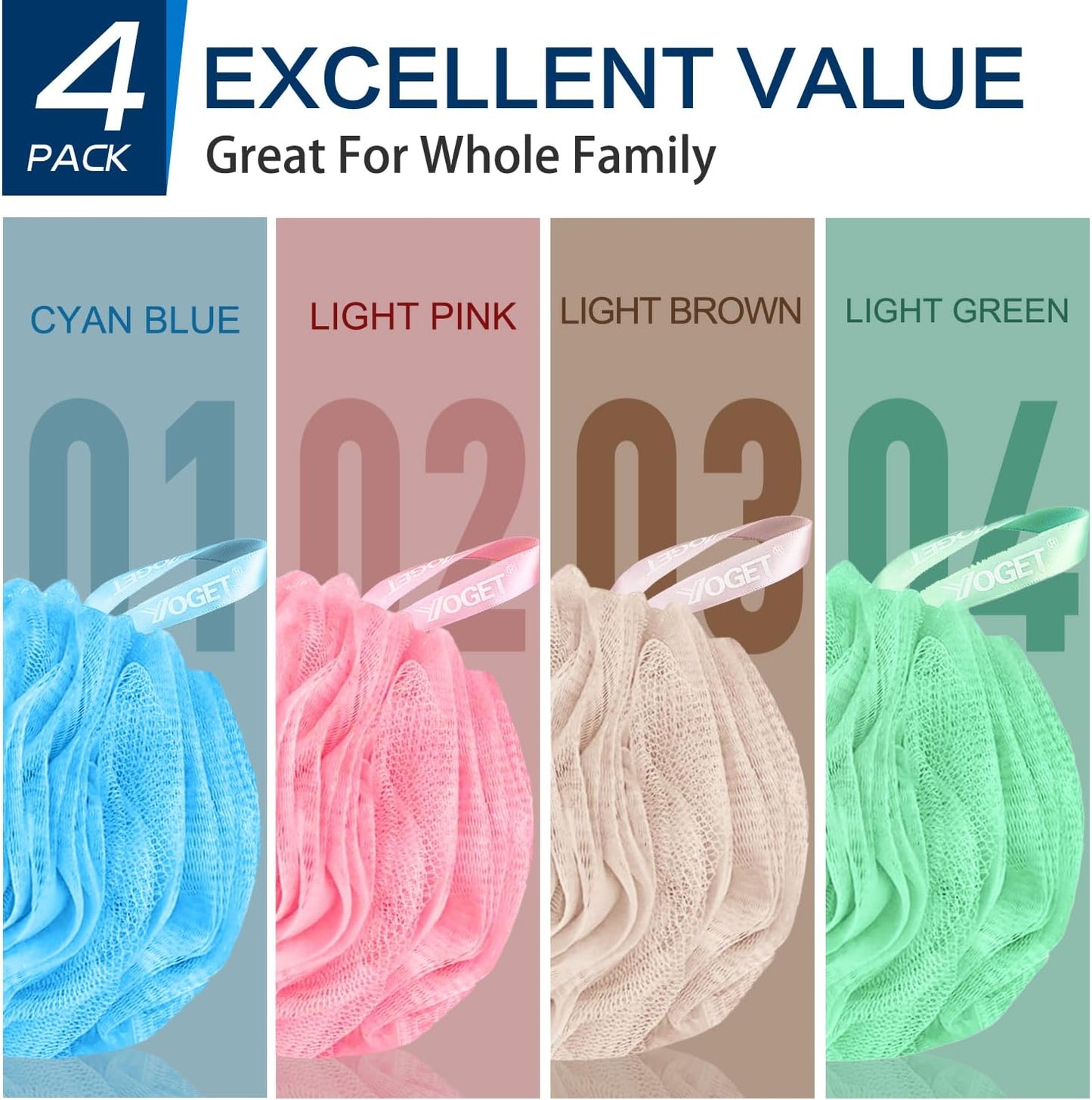 Yoget 4 Pack Shower Loofah Sponge, 60G Bath Loofa Exfoliating Body Scrubber