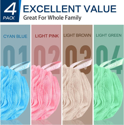 Yoget 4 Pack Shower Loofah Sponge, 60G Bath Loofa Exfoliating Body Scrubber