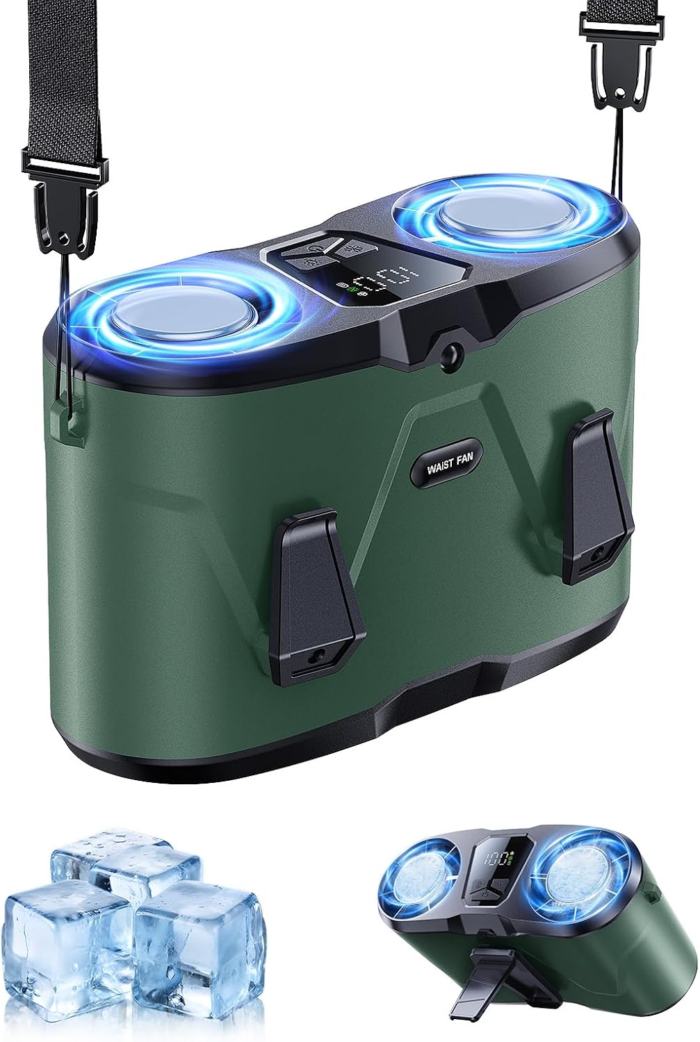 KIMMOO Portable Waist Fan, Dual-Motor with Ice Cooling, 10000mAh Battery
