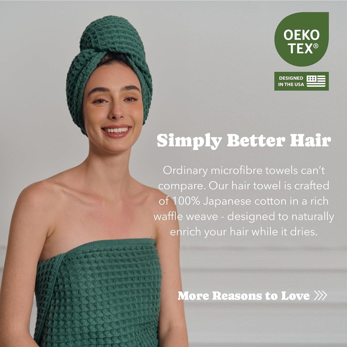 Luxury Organic Japanese Cotton Hair Drying Waffle Towel Wrap for Women | Absorbent, Quick-Dry Head Turban for Shower, Sauna, Spa | Extra Large for Long, Curly, Straight Hair With Button (White, 1 Pc)