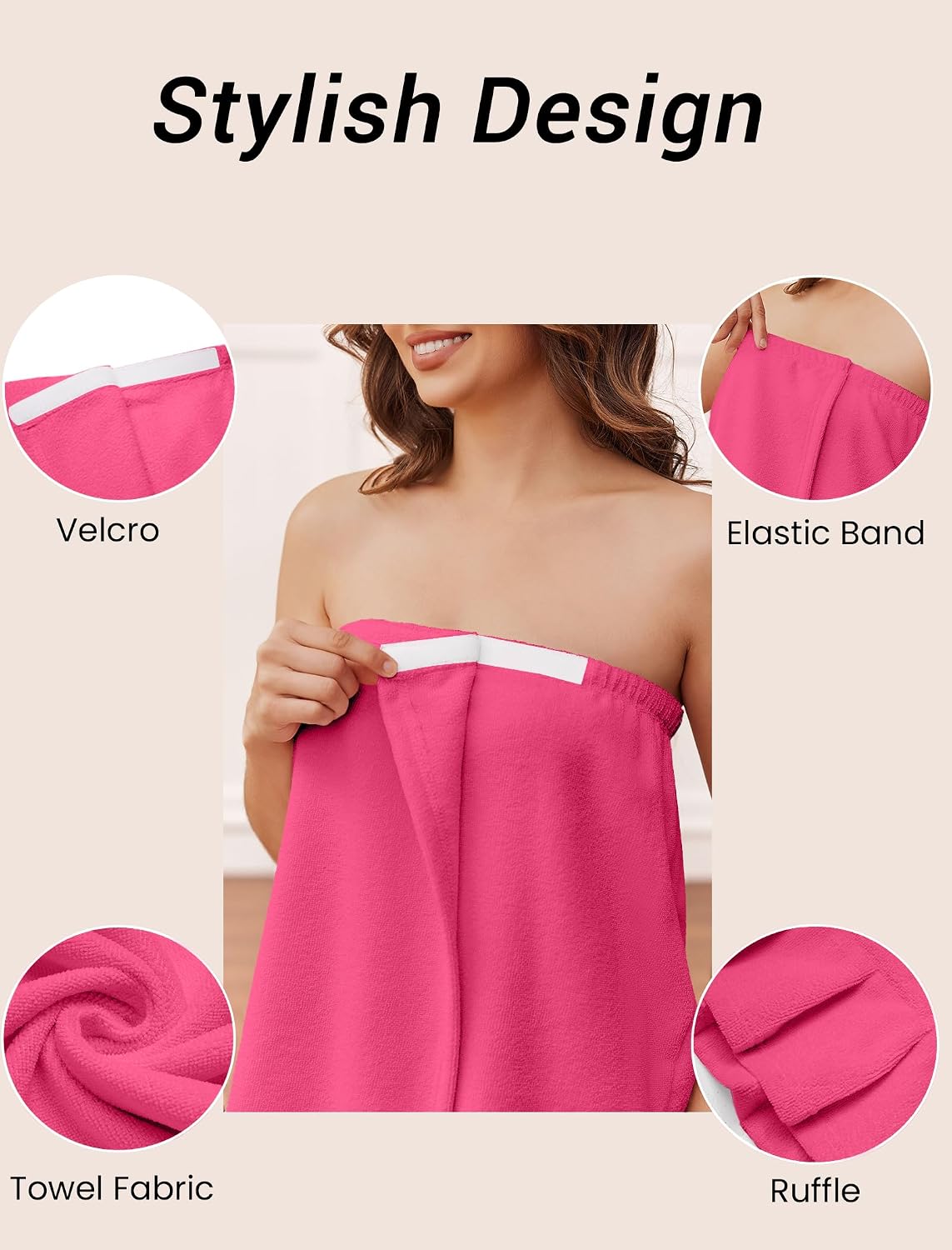 Ekouaer Towel Wrap for Women With Velcro Ruffle Wrap Robes