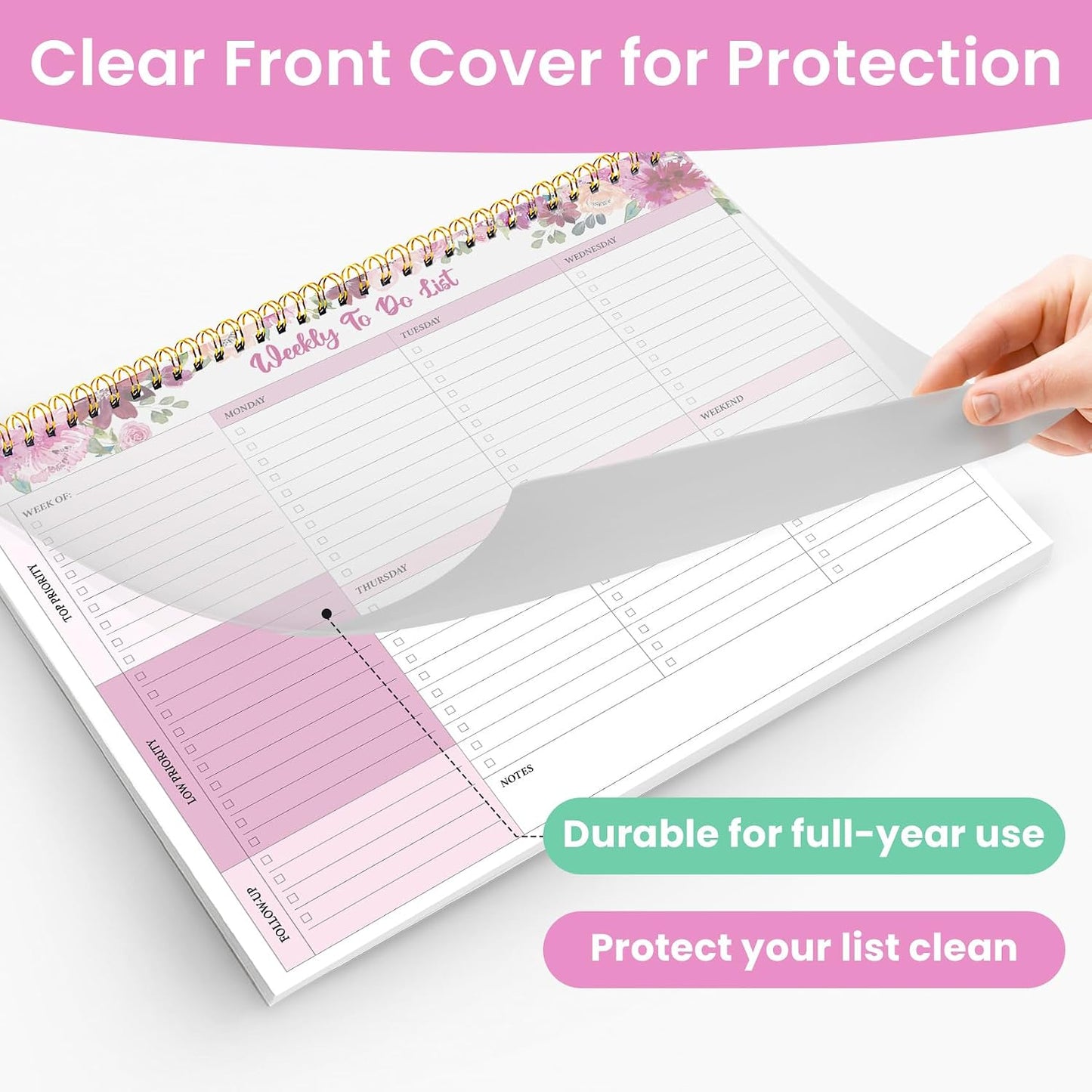 Weekly To Do List Notepad with 52 Undated Sheets（8.5"×11"）- Undated Weekly Planner Notepad for Office Desk Accessories and Supplies - Sunshine Petal