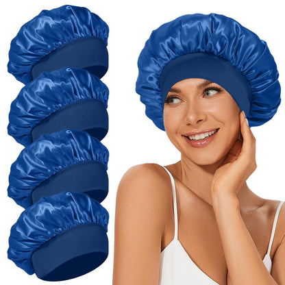 4Pcs Satin Bonnet Silk Bonnet, Hair Bonnet for Sleeping | Elastic Wide Band Silk Sleep Cap, Soft and Breathable, Black Red Purple Gold