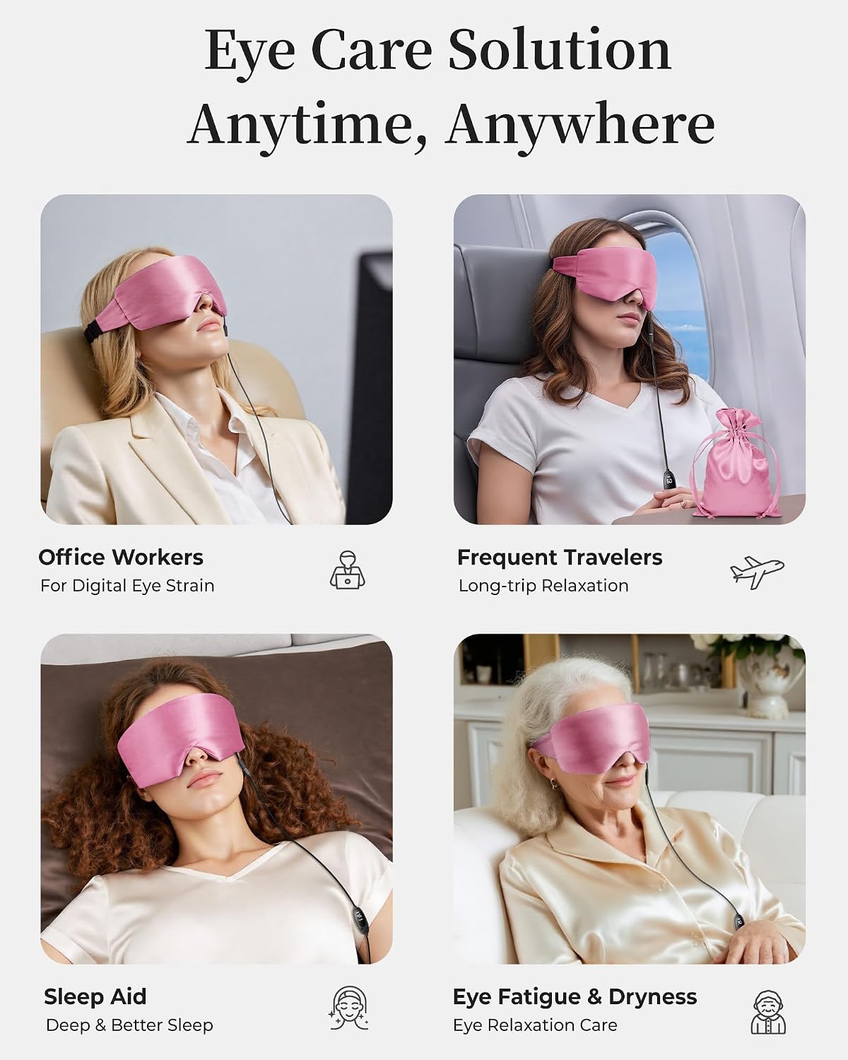 Heated Eye Mask for Dry Eyes, USB Powered Silk Warm Compress for Eyes