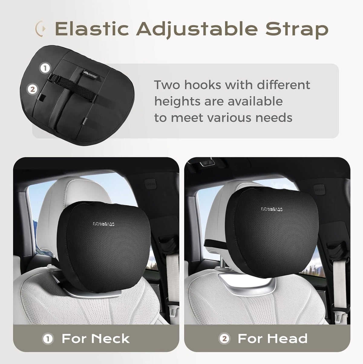 Coverado Car Lumbar Support Pillow and Car Neck Pillow Kit, Ergonomic Design Car Headrest Pillow for Driving, Relax Back Head Muscles Relieve Driving Fatigue, Breathable & Removable Cover, Gray