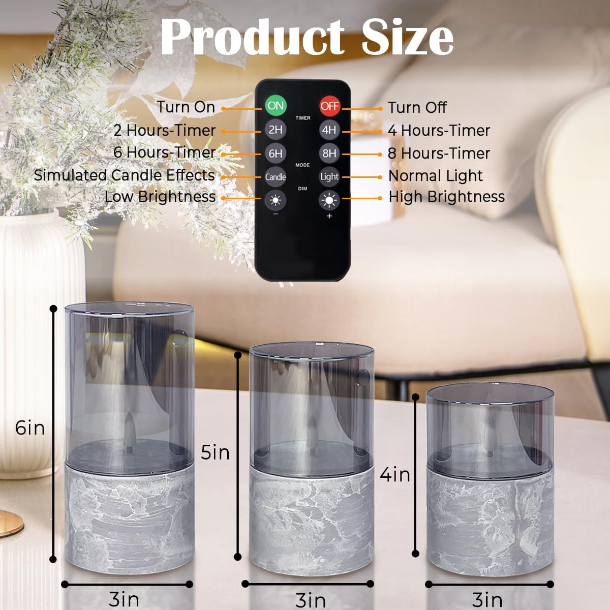 LEDHOLYT Rechargeable Flameless Glass Pillar Candles–Gifts for Women,–Set of 3, Realistic Flickering LED Flame,Remote & Timer, Ideal for Living Room, Bedroom & Halloween Festival Home Party Decor
