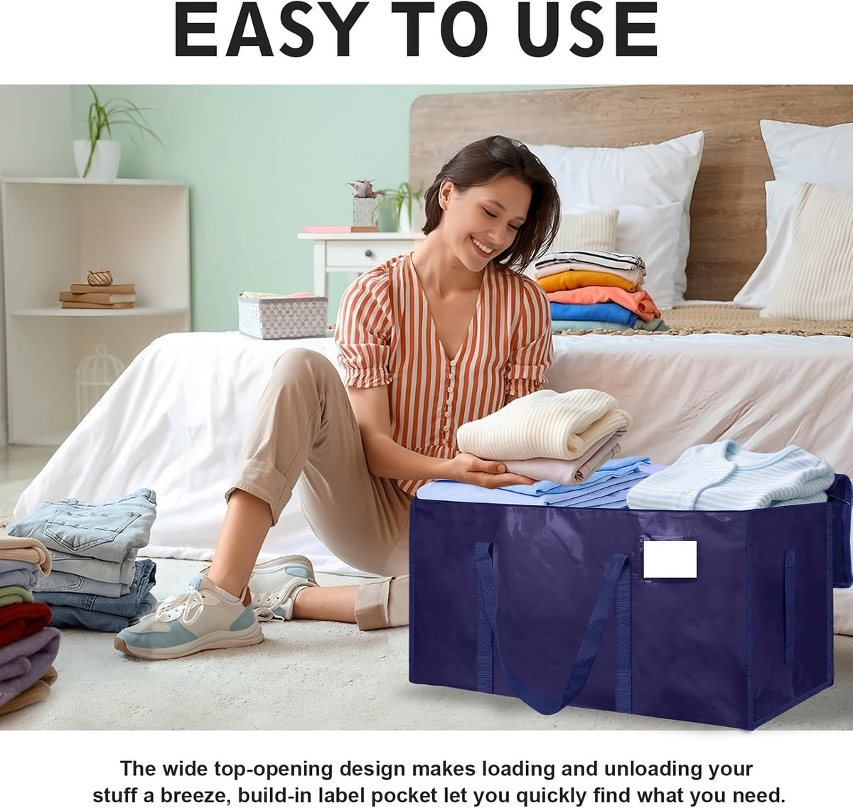 Moving Bags Extra Large - Heavy Duty Storage Totes with Wrap-Around Handles & Reinforced Zippers - Foldable Moving Box Alternative, Water-Resistant for Dorm, Closet & Under Bed Storage (Clear)