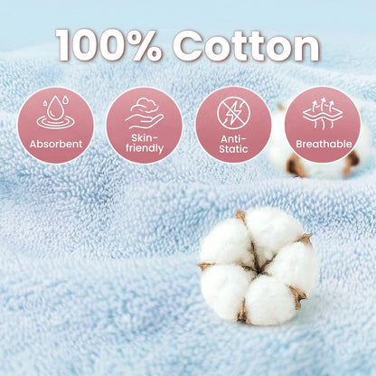 Mandydov 100% Cotton Hair Towel Wrap for Women, 2 Pack Thickened & Super Absorbent Turbans, Anti Frizz Quick Dry Hair Towels (Blue, Pink Blush)