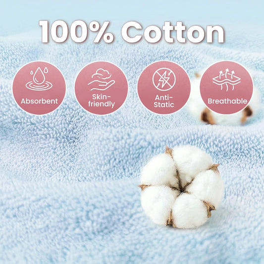 Mandydov 100% Cotton Hair Towel Wrap for Women, 2 Pack Thickened & Super Absorbent Turbans, Anti Frizz Quick Dry Hair Towels (Blue, Pink Blush)