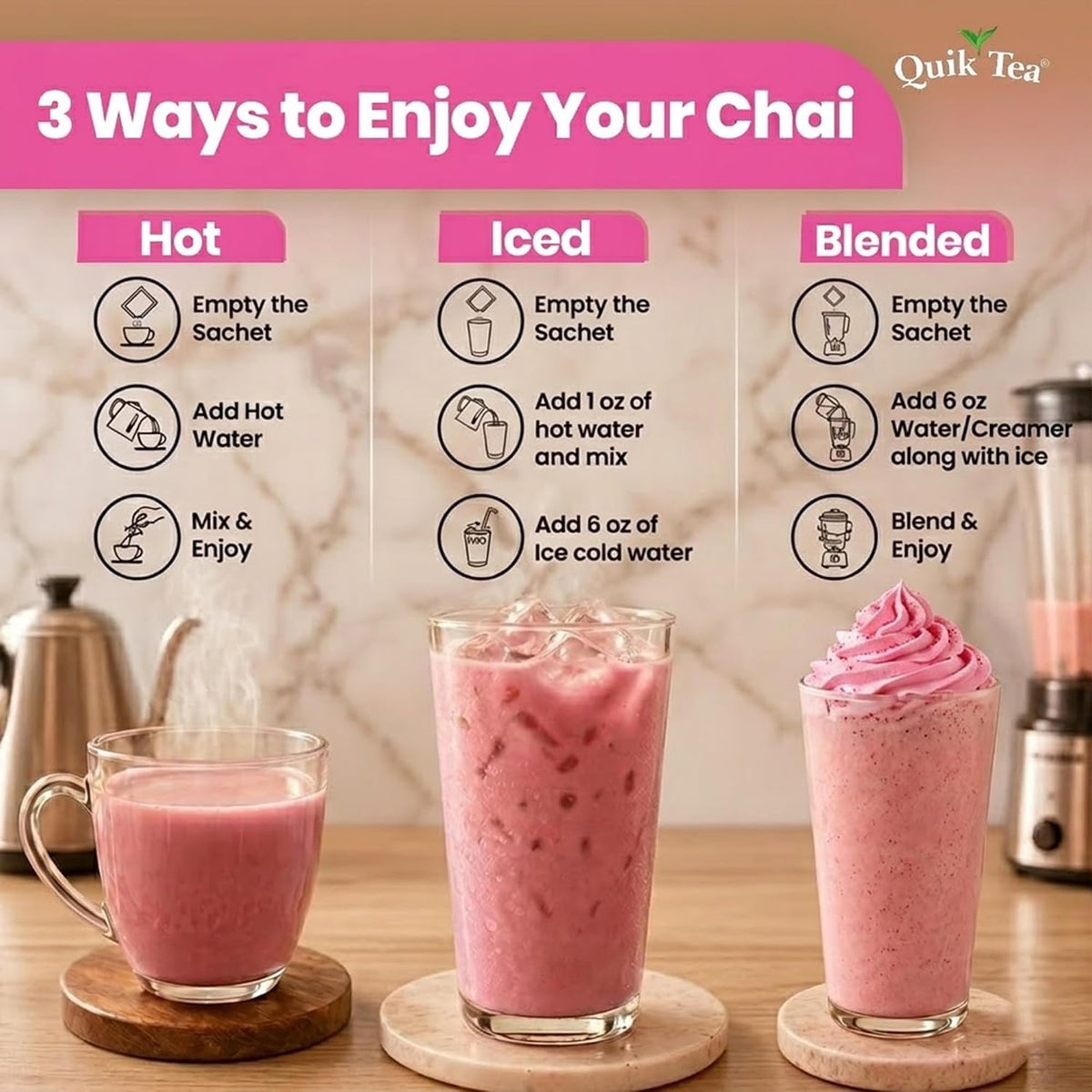 QuikTea Instant Chai Tea Latte Mix, Masala, Unsweetened, 20 Sachets