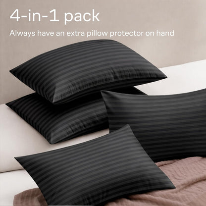 Ultra Soft Pillow Protectors with Zipper Standard Size - Set of 8 Breathable Pillow Covers - 100% Protection Against Stains, Dust & Dirt - Machine Washable (White)
