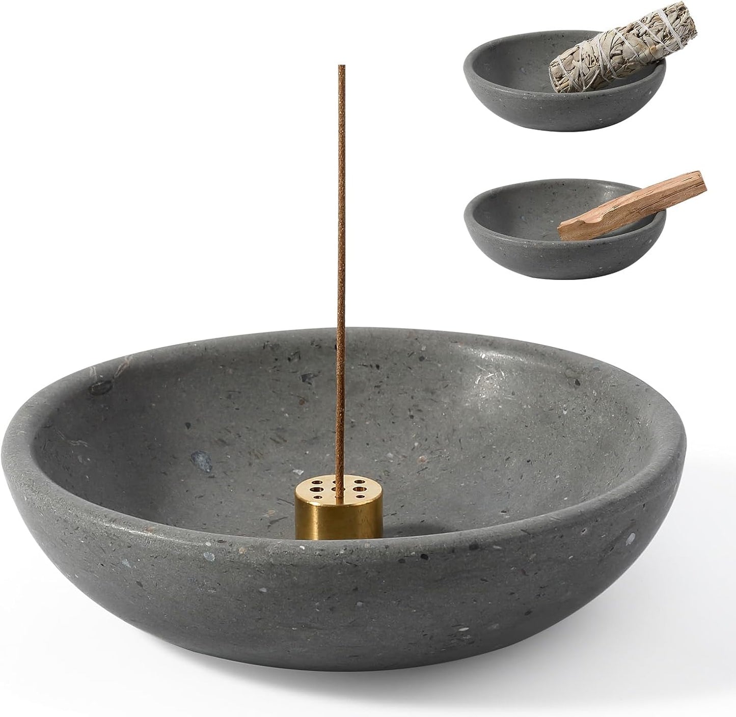 Koville Natural Marble Incense Holder, Incense Holder for Sticks with 9 Holes, Handmade Incense Burner Ash Catcher for Meditation Yoga SPA, Balsam Fir/Palo Santo/Sage/Cone (White)