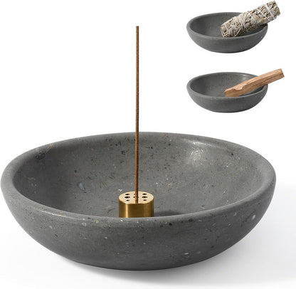 Koville Natural Marble Incense Holder, Incense Holder for Sticks with 9 Holes, Handmade Incense Burner Ash Catcher for Meditation Yoga SPA, Balsam Fir/Palo Santo/Sage/Cone (White)