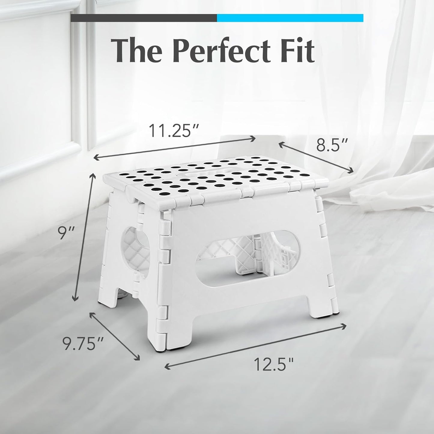 Handy Laundry Folding Step Stool - Sturdy Enough Collapsible Stool to Support Adults - Opens Easy with One Flip - Great for Kitchen, Bathroom or Bedroom (Black - 9 Inch)