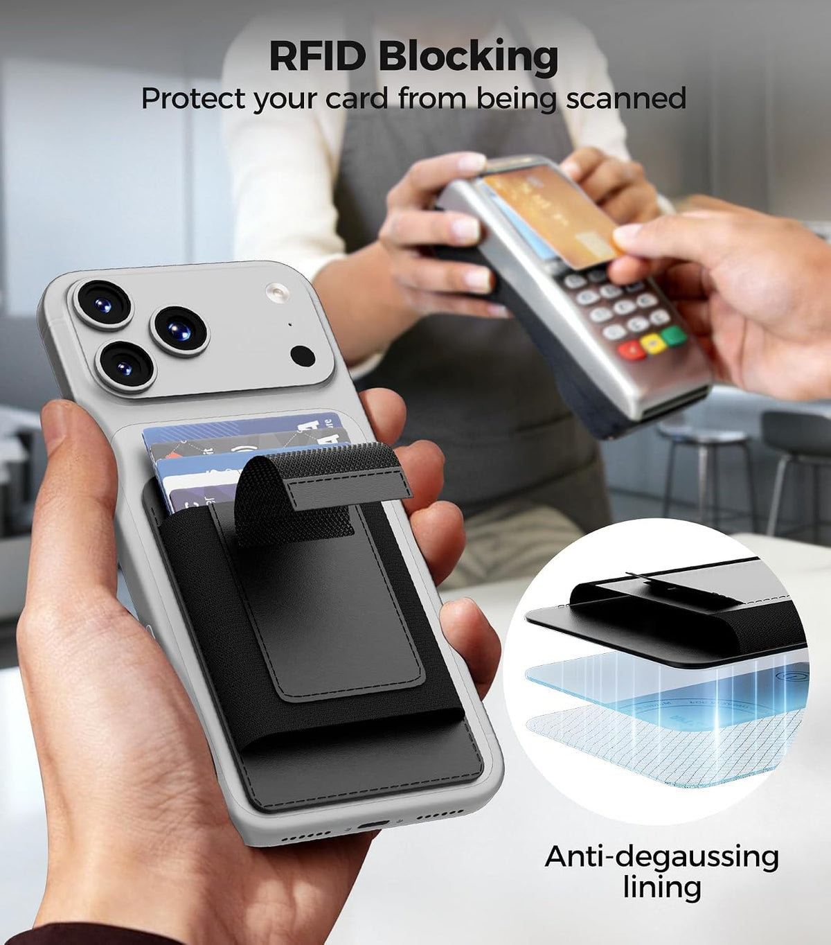 for MagSafe Wallet Works with Apple Find My, 5-Card RFID Holder with Pop-Up Strap, Strong Magnetic Wallet for iPhone 17/16/15/14/13/12 Pro Max Air Plus, Wireless Charging, Black