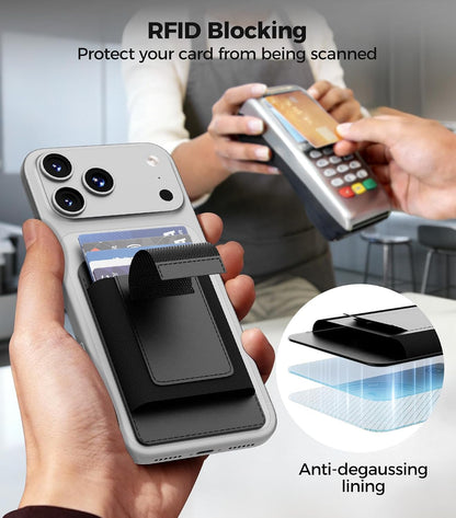 for MagSafe Wallet Works with Apple Find My, 5-Card RFID Holder with Pop-Up Strap, Strong Magnetic Wallet for iPhone 17/16/15/14/13/12 Pro Max Air Plus, Wireless Charging, Black