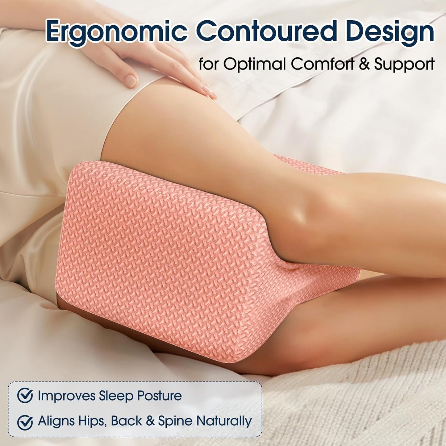 BlissTrends Memory Foam Knee Pillow, Knee Pillow for Side Sleepers, Leg Pillows for Sleeping Blood Circulation, Elevation Pillow for Spine Aligning, Sciatica, Back, Hip, Knee, Ankle Pain, Grey