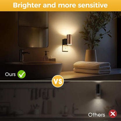 L LOHAS LED Night Lights Plug into wall, Amber Night Light with Adjustable Brightness, Plug in NightLight with Auto Light Sensor, Wall Sconce-Style Design Night Light for Bathroom,Hallway, 2 Pack