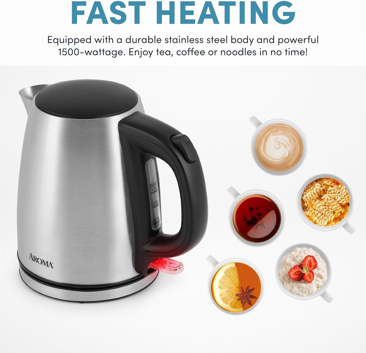 Aroma Housewares 1.0L / 4-cup Stainless Steel Electric Kettle (AWK-267SB)