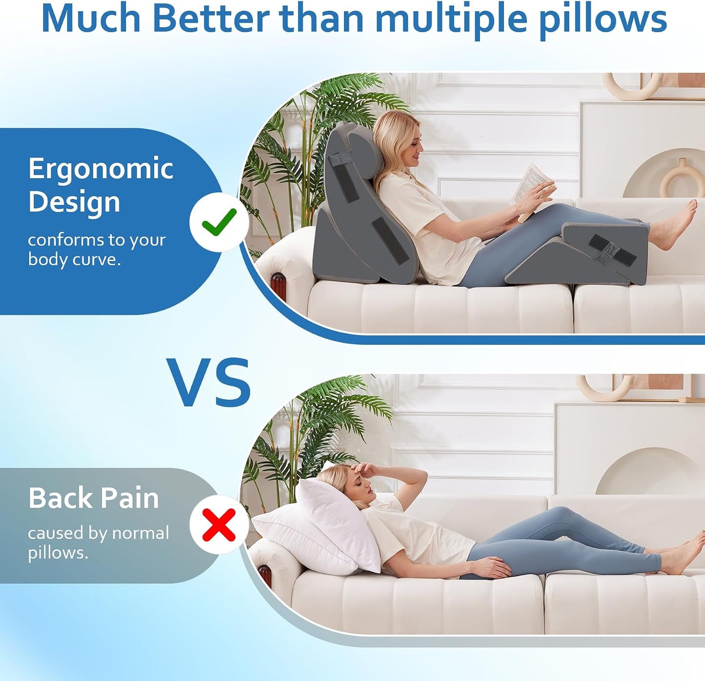 Ahpmeoa 5Pcs Wedge Pillow Set for After Surgery, Memory Foam, White/Grey