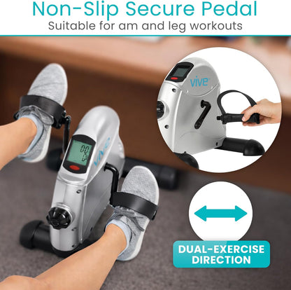 Vive Under Desk Bike Pedal Exerciser - Stationary Exercise Leg Peddler - Low Impact, Portable Mini Cycle Bike for Under Your Office Desk - For Arm or Foot - Small, Sit-Down Recumbent Equipment Machine