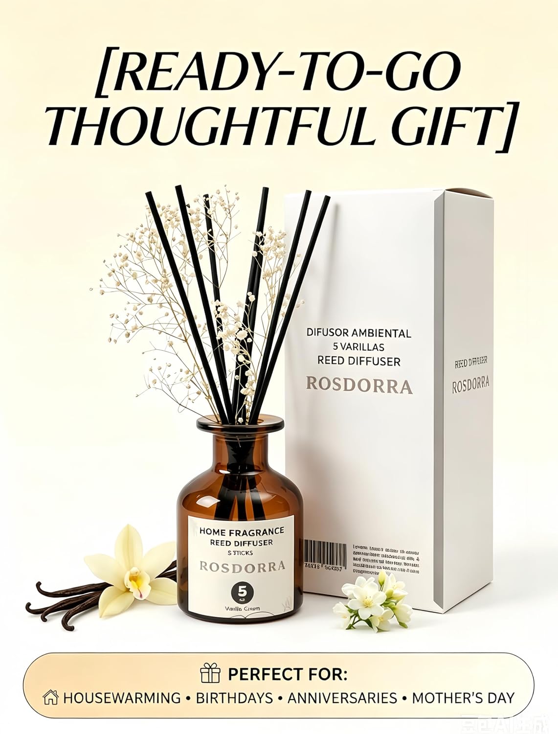 Reed Diffuser Set, Bluebell Scent, 5 oz | Home Fragrance, 5 Sticks Included, Fresh wild floral notes; 90 days constant release;