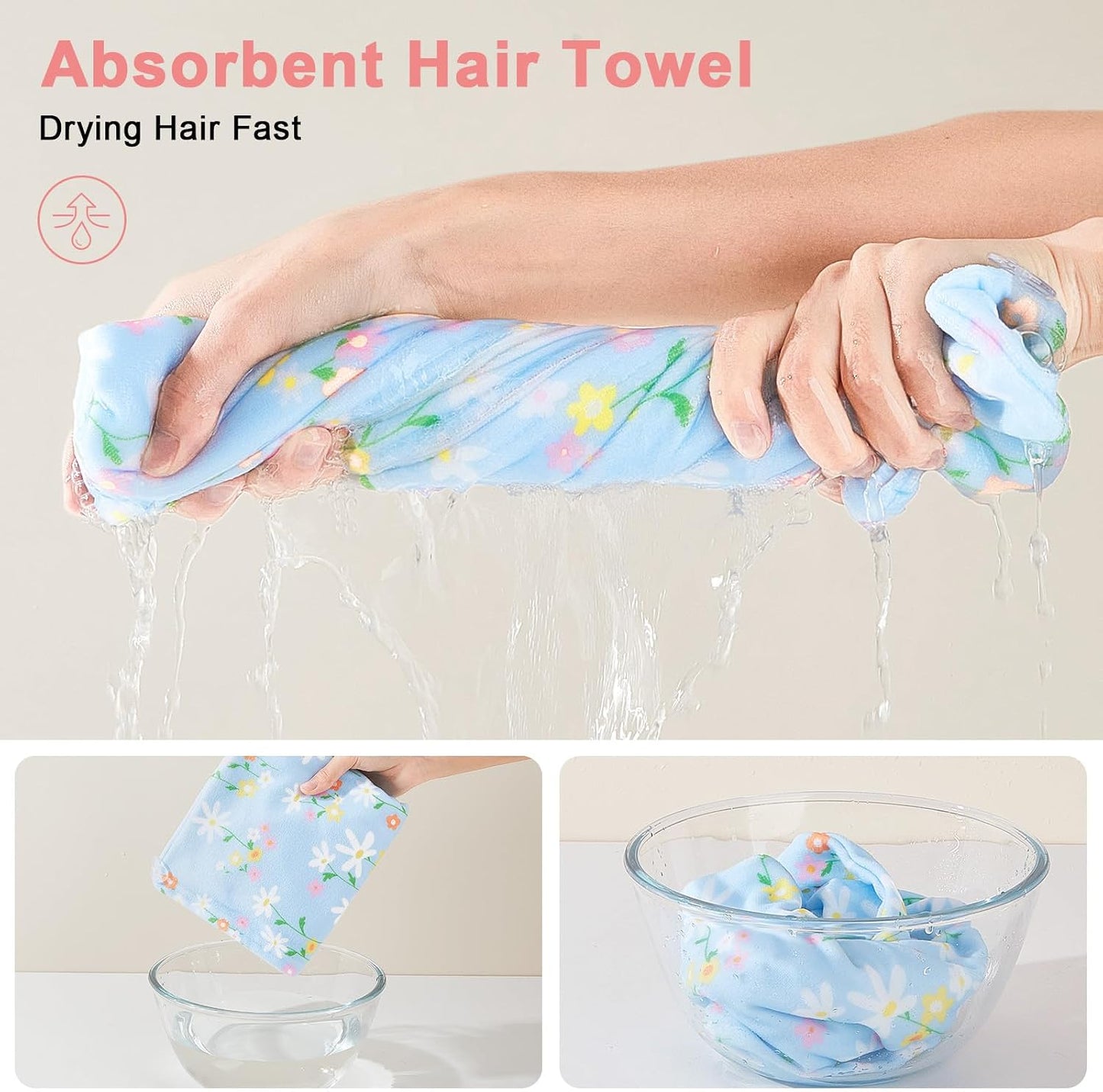 Unicorn Castle Microfiber Hair Towel for Kids 2Pack Hair Wrap Towels Absorbent Hair Drying Towel Wrap Hair Turbans for Curly Thick Hair, Pink White Strawberry