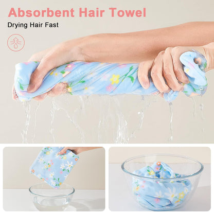 Unicorn Castle Microfiber Hair Towel for Kids 2Pack Hair Wrap Towels Absorbent Hair Drying Towel Wrap Hair Turbans for Curly Thick Hair, Pink White Strawberry