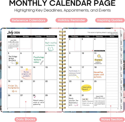 Planner 2026-2027, Jul 2026-Jun 2027 Academic Monthly & Weekly Planner - Colors B