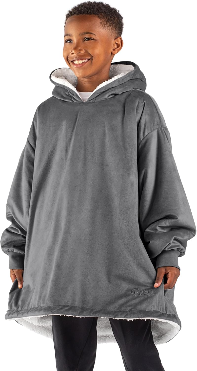 Bare Home Wearable Blanket Hoodie - Soft Plush Sherpa - Warm and Cozy - Oversized Wearable Blanket