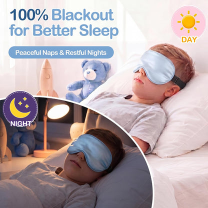 Kids Sleep Mask, Soft Eye Mask for Boys Girls with Adjustable Strap, Silk Light Blocking Sleeping Mask for Naps, Travel and Night Sleep, Includes Laundry Bag (Black)