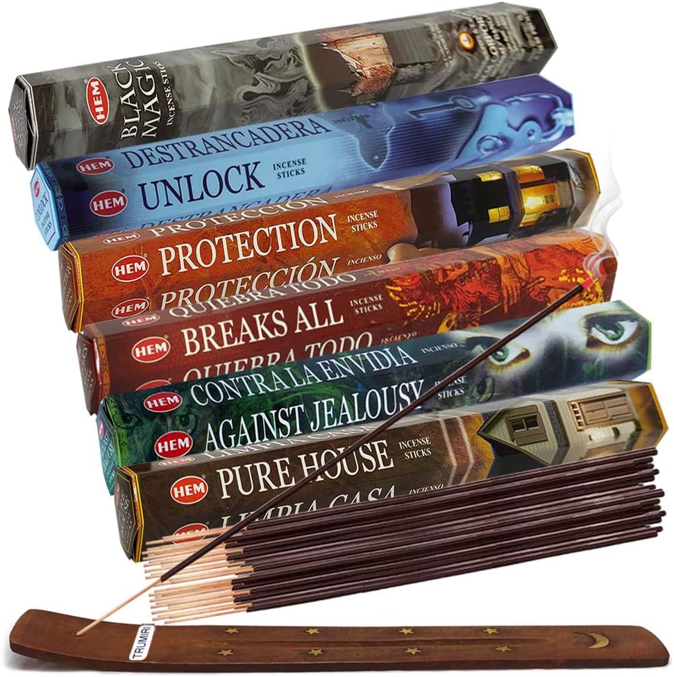 Hem Incense Sticks Variety Pack #23-120 Insence-Sticks (6 Incents x 20 Insense) + Incense Stick Holder with 6 Most Liked Scents Including Patchouli Dragons Blood White Sage Frankincense-Myrrh