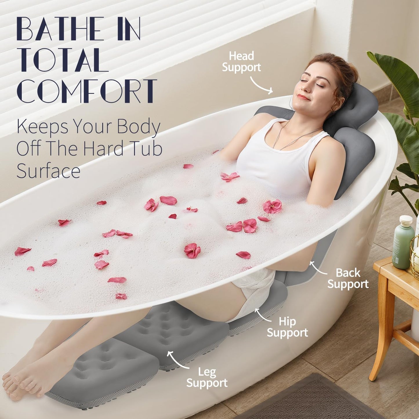 Full Body Bath Pillow for Bathtub, Thick Bathtub Cushion, Luxury Tub Pillow for Bath for Headrest Neck and Back Support White 51" x 16"