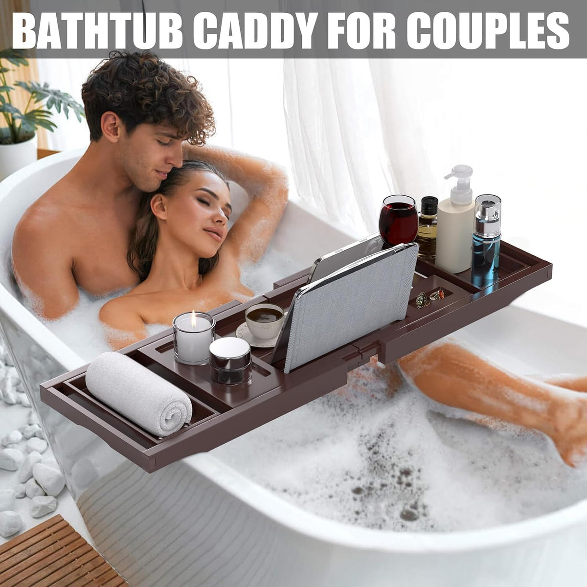 Expandable Bamboo Bathtub Caddy Tray for Luxury Bath
