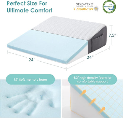 Cozymaker 7.5-inch Bed Wedge Pillow for Sleeping Back Support Pain Relief
