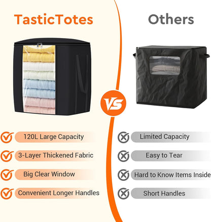 TasticTotes 120L Extra Large Blanket Clothes Storage Bags, Gray