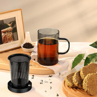ecooe Tea Infuser Mug 16.9oz Glass Tea Cup with Removable Stainless Steel Infuser and Lid, Clear Glass Tea Cup 500ml Teacup for Loose Leaf Tea, Birthday for Parents Dad Mum Friends (Bronze)