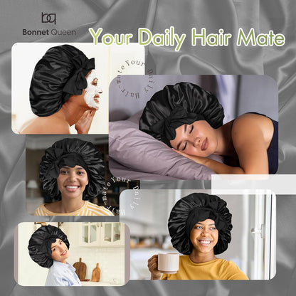 BONNET QUEEN Silk Bonnet for Sleeping for Women Satin Bonnet Night Cap for Curly Hair with Tie Band, Single Layer, Cream Pink