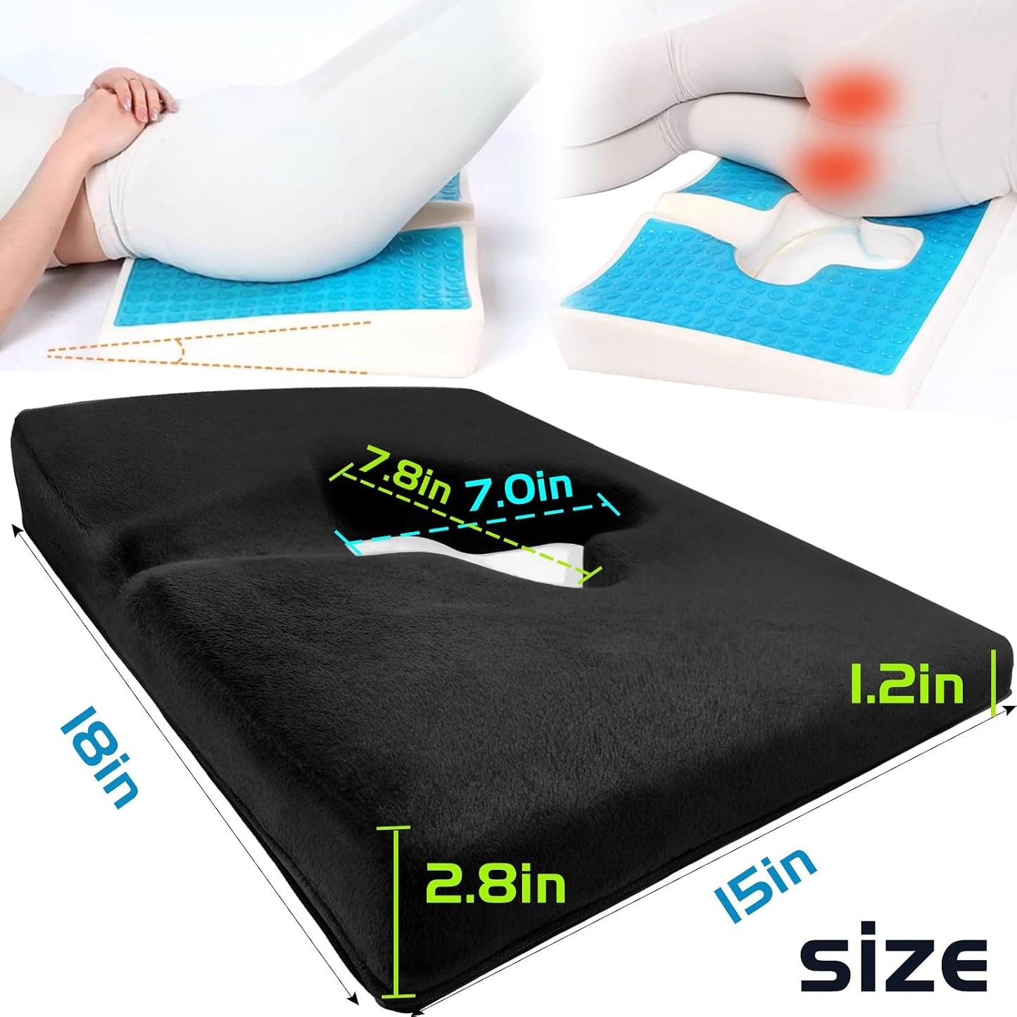 Gel Wheelchair Seat Cushion,Bed Sore Cushions for Butt,Gel Cushion for Pressure Relief,Donut Pillow for Tailbone Pain Relief,Sciatica,Coccyx,hemorrhoid Pillow,Cushion for Office Chair(Blue)