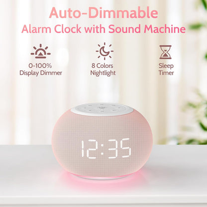 REACHER Auto-Dimmable Sound Machine Alarm Clock with 20 Sounds&Night Light