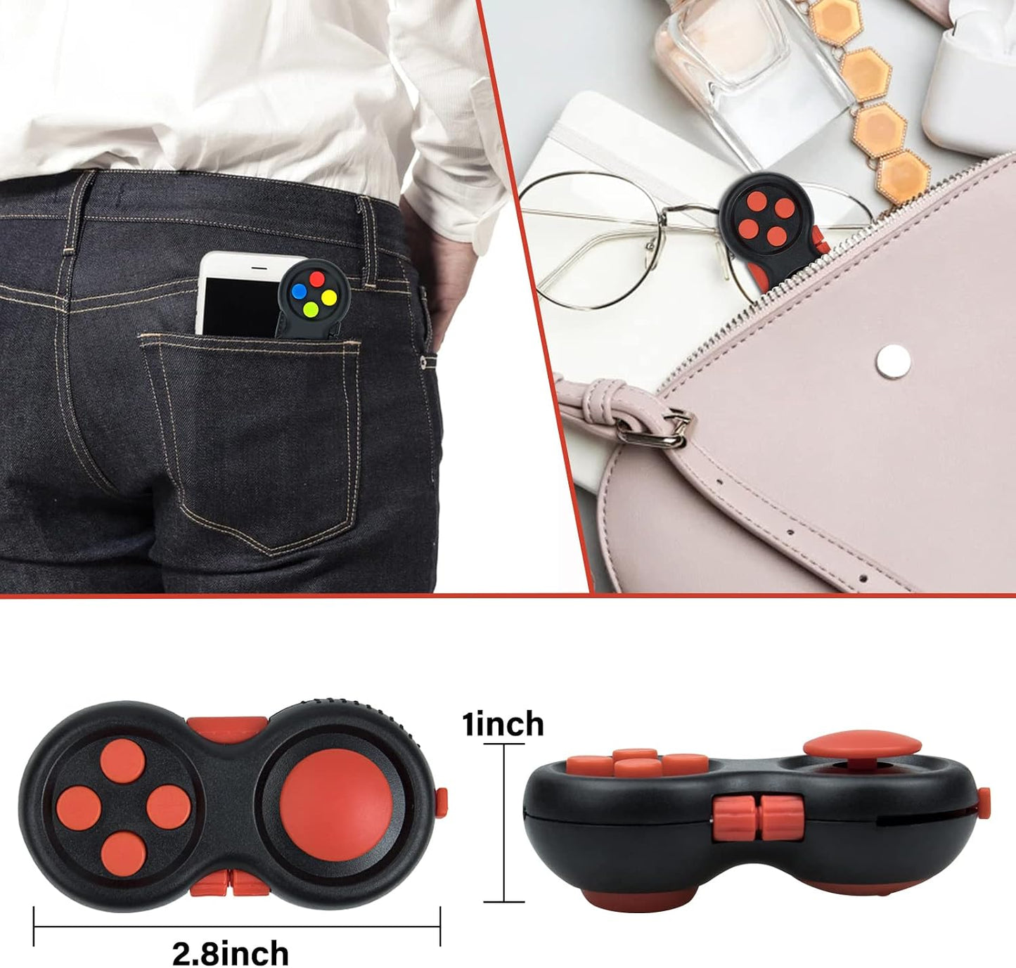 Original Fidget Toy Game, Rubberized Classical Controller Fidget Concentration Toy with 8-Fidget Functions and Lanyard - Excellent for Relieving Stress and Anxiety
