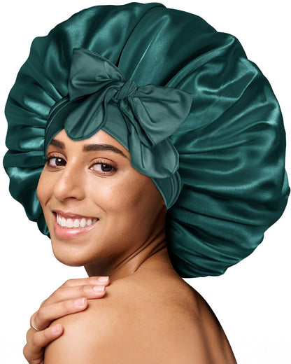 BONNET QUEEN Silk Bonnet for Sleeping for Women Satin Bonnet Night Cap for Curly Hair with Tie Band, Single Layer, Cream Pink