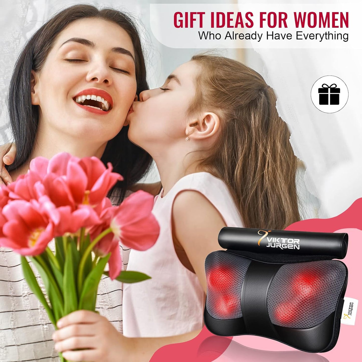 VIKTOR JURGEN Shiatsu Back Massager with Heat – Deep Tissue Massage for Neck, Shoulder, Back Pain Relief, Electric Kneading 3D Massage Pillow, Christmas for Men Women Dad Wife Mom Gifts (NOT Cordless)