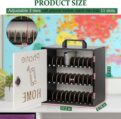 Wooden Phone Lock Box,Adjustable 33 Slots Cell Phone Holder Classroom