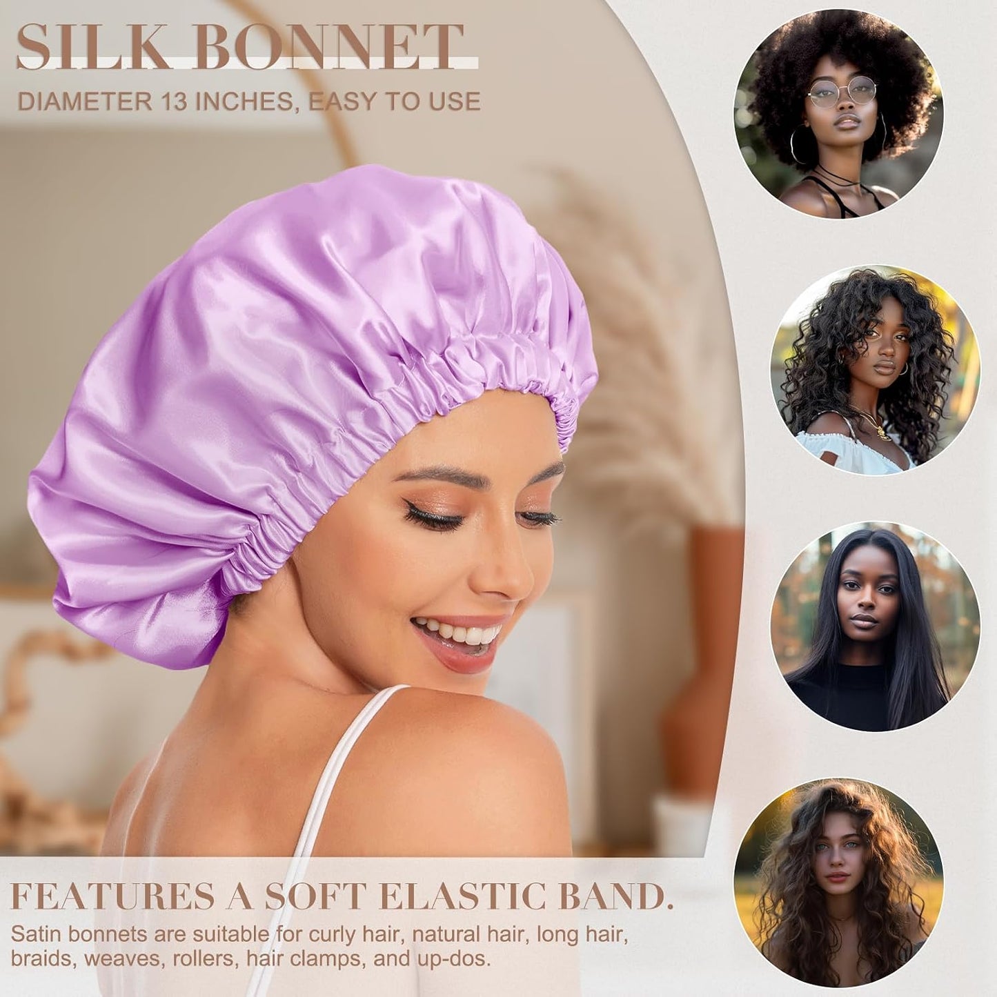 Satin Bonnet Silk Bonnet Hair Bonnet for Sleeping-Slouchy Beanie Hat Satin Sleep Cap for Women's Natural & Curly Hair(Blue Zircon)